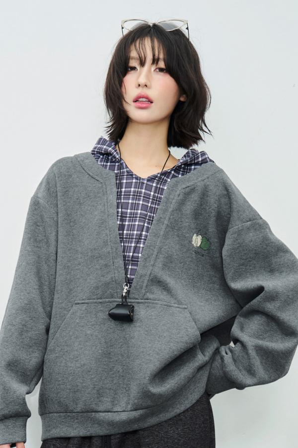 グラビティミュージアムフェイクツーピースチェックフードトップス