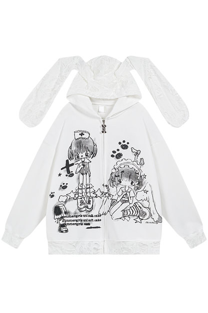 レースフードメディカルガールイラストパーカー