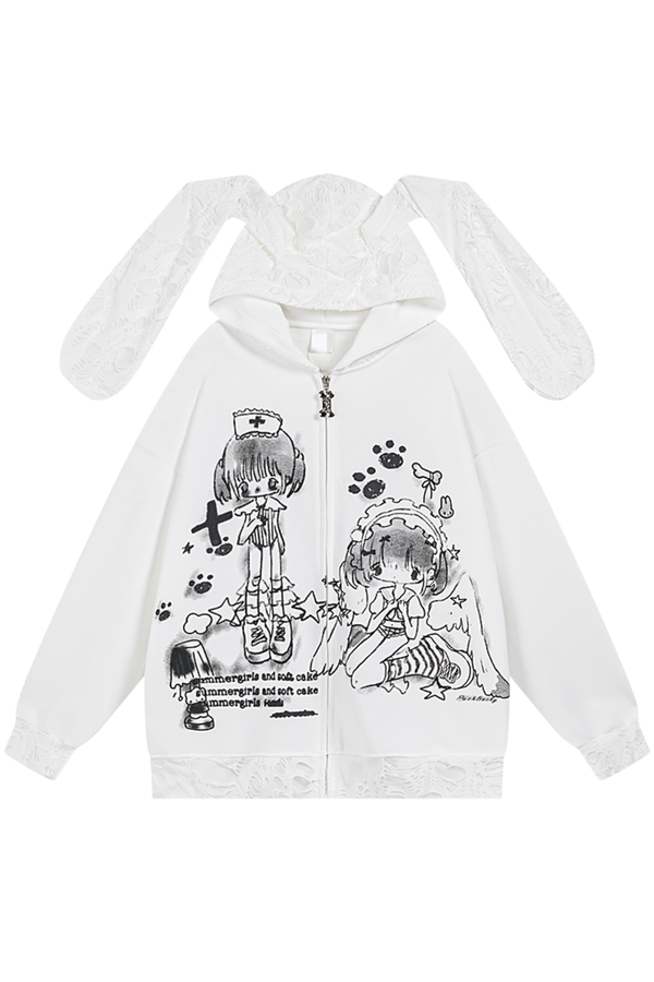 レースフードメディカルガールイラストパーカー