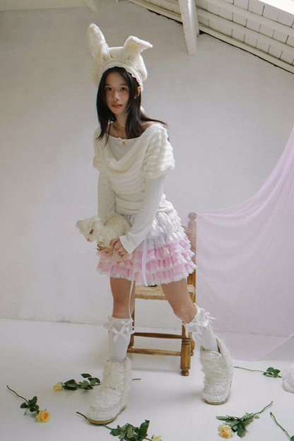 ピンクグラデーションレーススカート