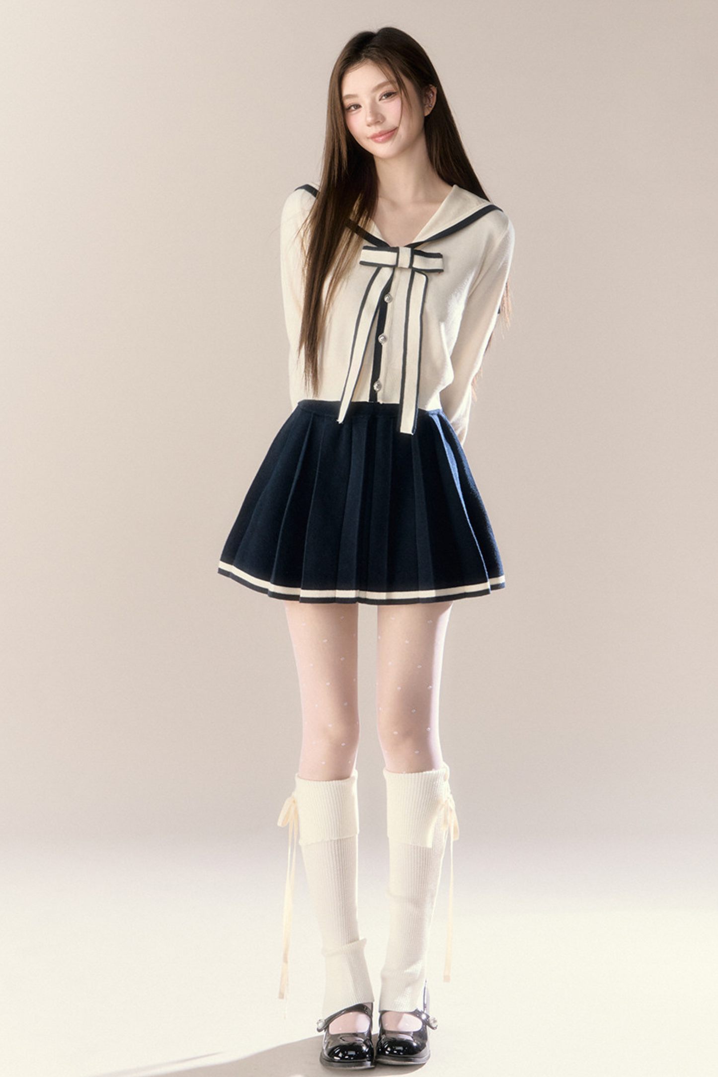セーラーリボンカーディガン+プリーツスカート