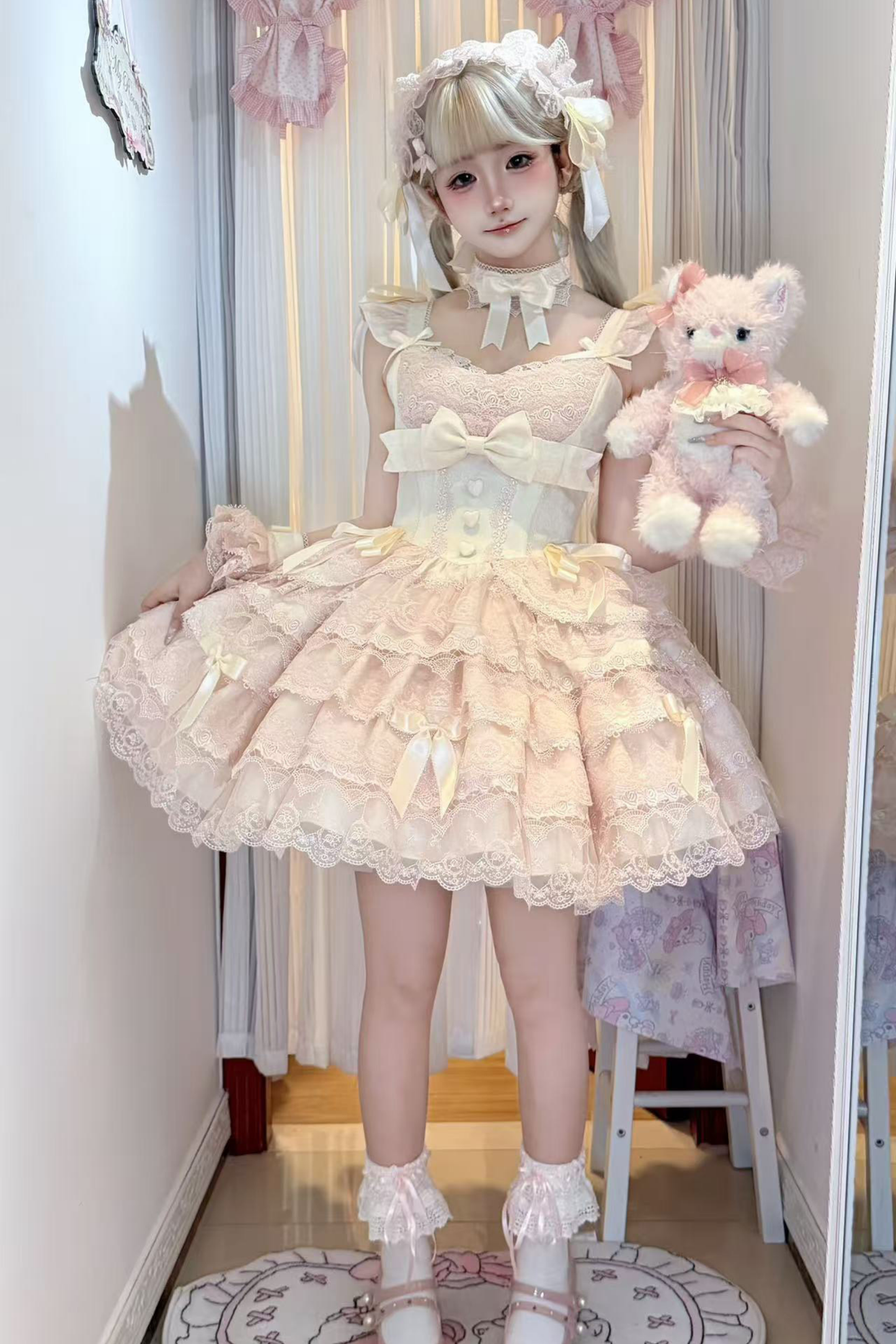 【予約商品】プリンセスバレエケーキロリータドレス+ヘアバンド+ネックレス+スリーブ+テール