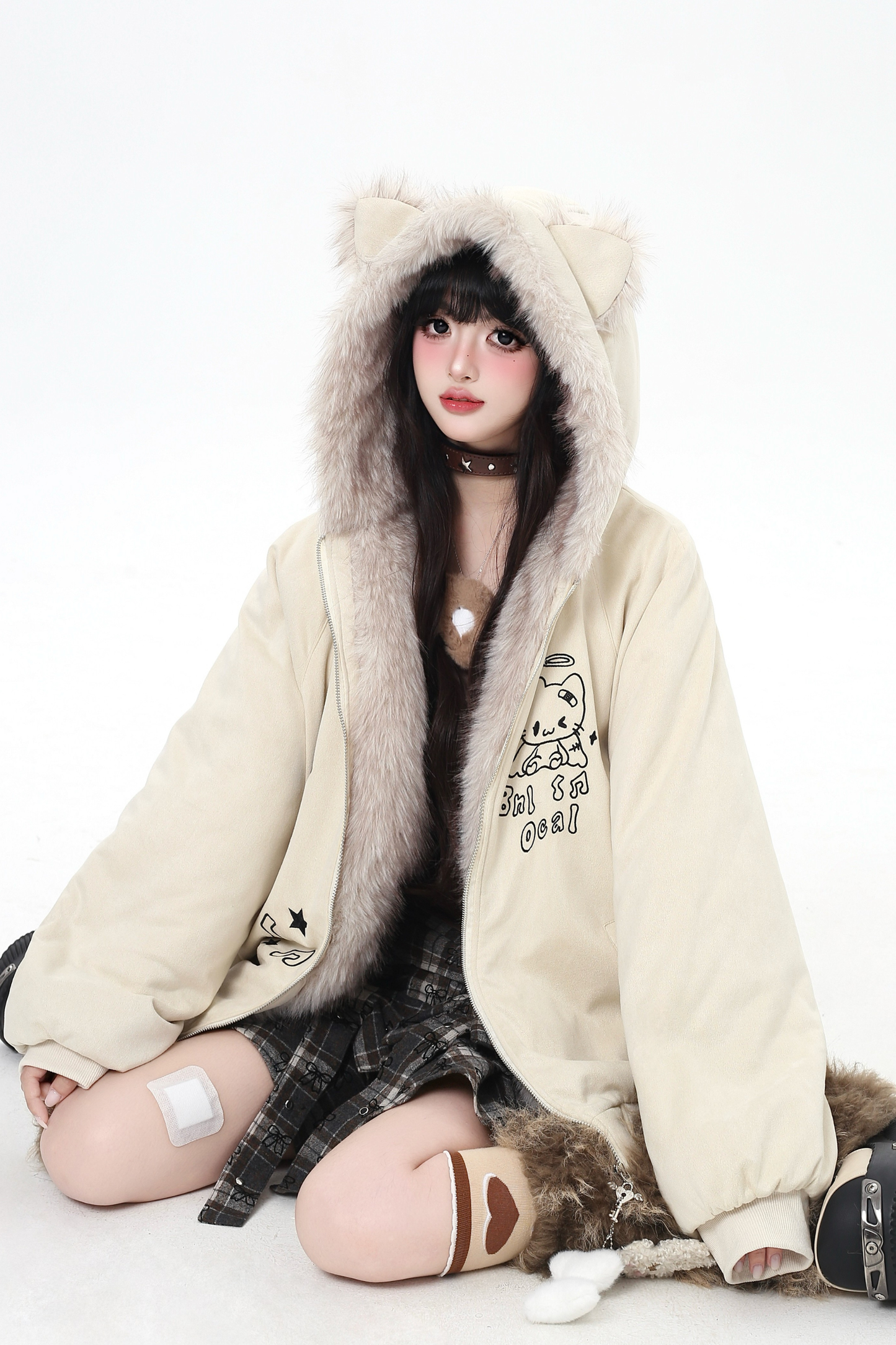 キャットファーフード付きジャケット