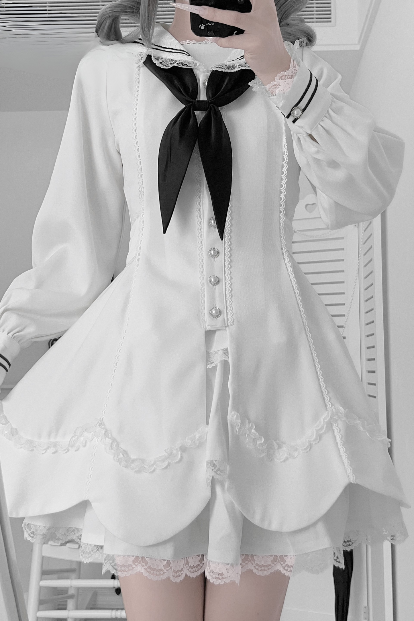 Lace sailor collar top + skirt