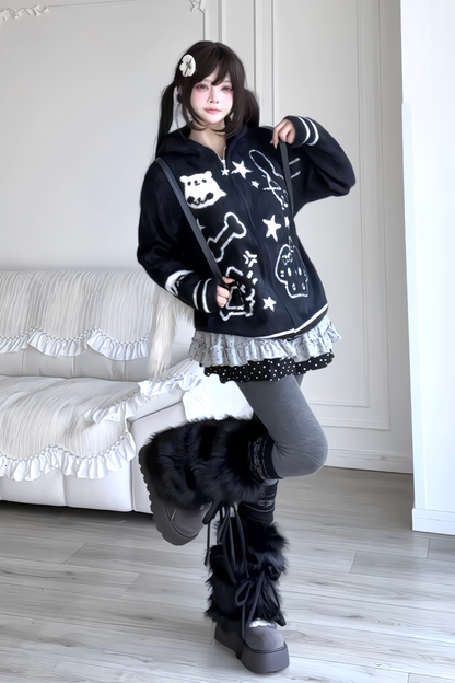 Animal Graffiti Hooded Zip-Up Hoodie