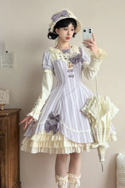 【预售商品】条纹洛丽塔连衣裙+蝴蝶结发夹