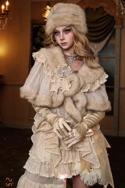 ナイトパーティーゴシックファーショール+ハット+ブローチ