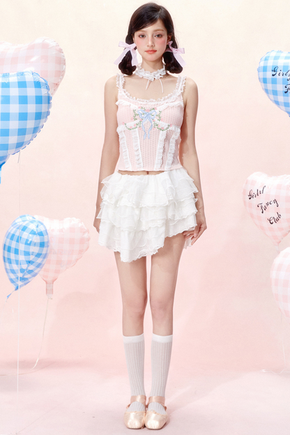 レーススイートリボンデザインコルセットトップス