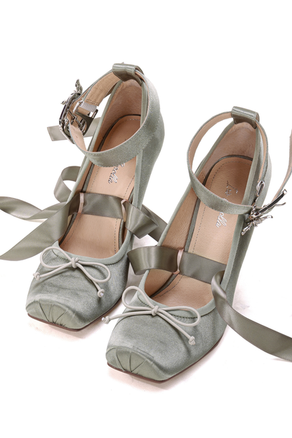 シルクサテンリボンウェッジシューズ