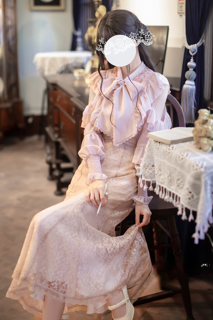 エレガントクリアシフォンビッグリボンシャツ+マーメイドスカート