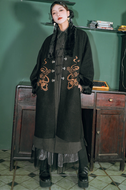Chinese Dragon Motif Long Cardigan