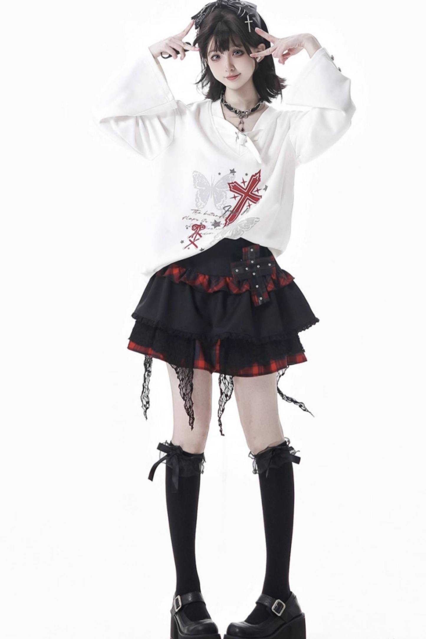 Cross top + skirt + scarf