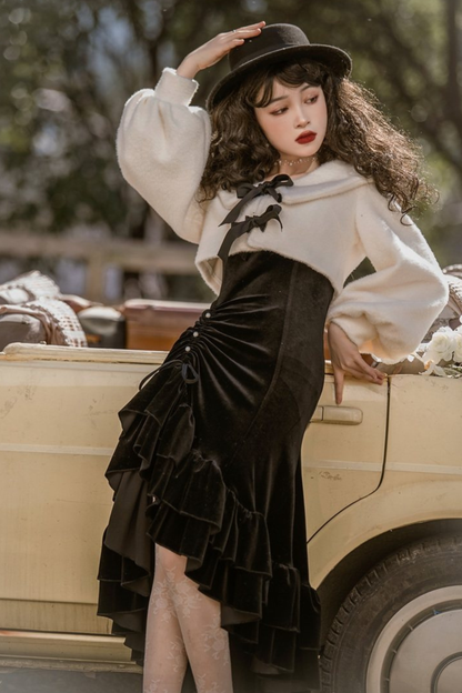 Mermaid Asymmetrical Camisole Dress + Ribbon Jacket