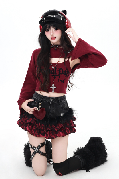 ダークショートトップス+インナーキャミソール