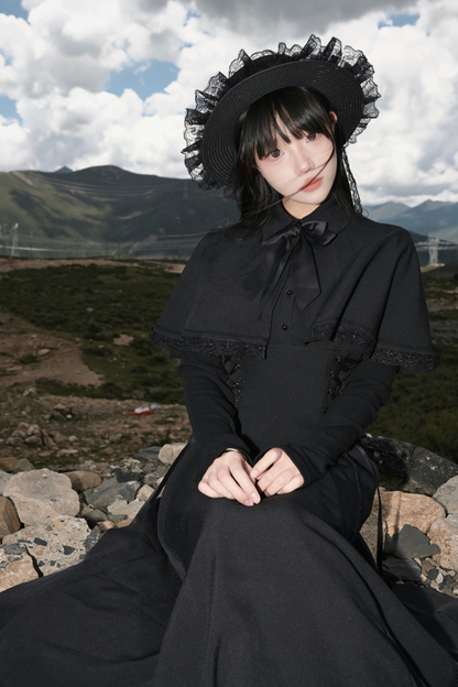 French cape dark dress