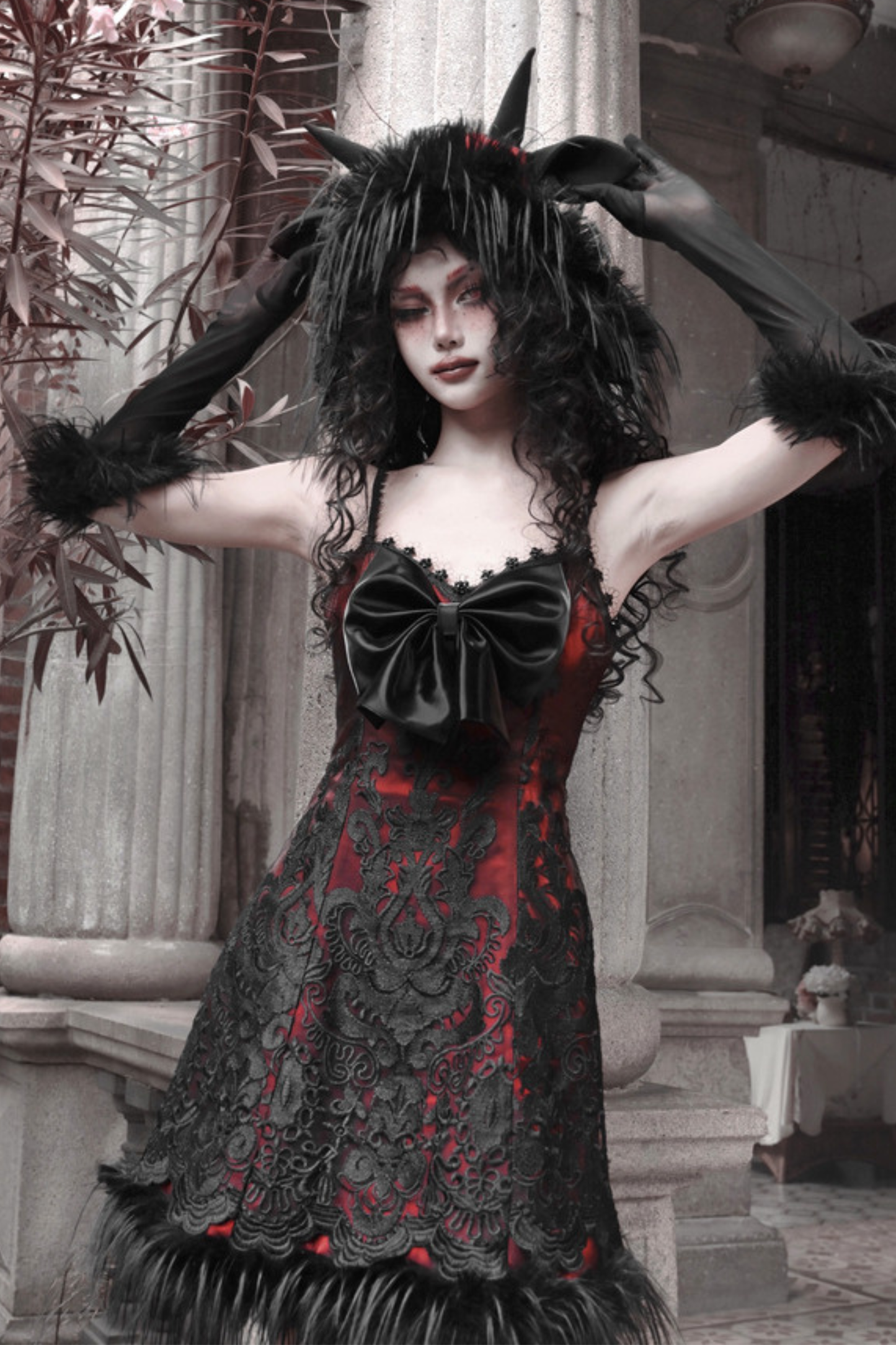 ダークゴシックスリムスリップドレス