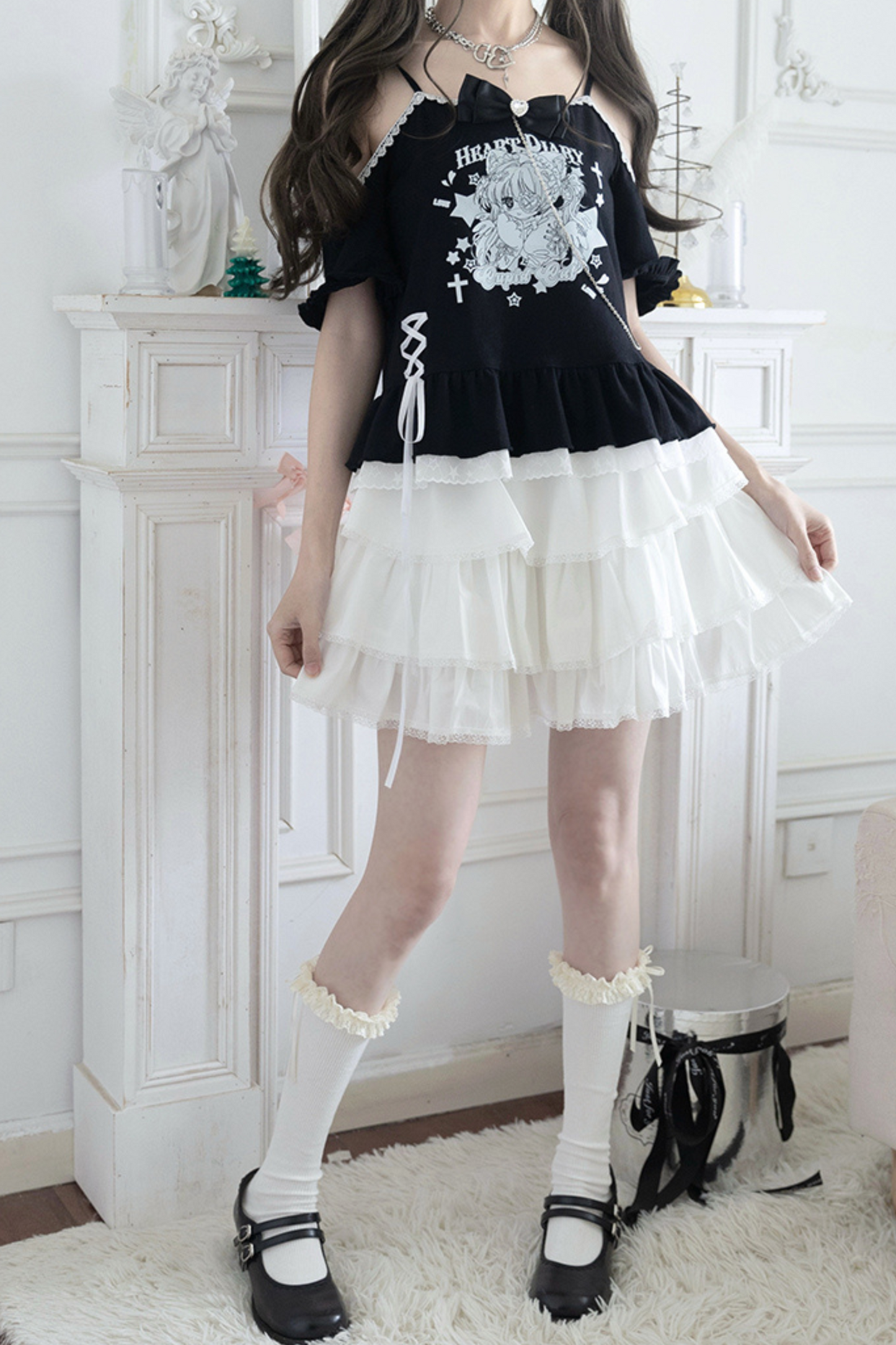 ソフトブラックキャットガールトップス＋ケーキスカート