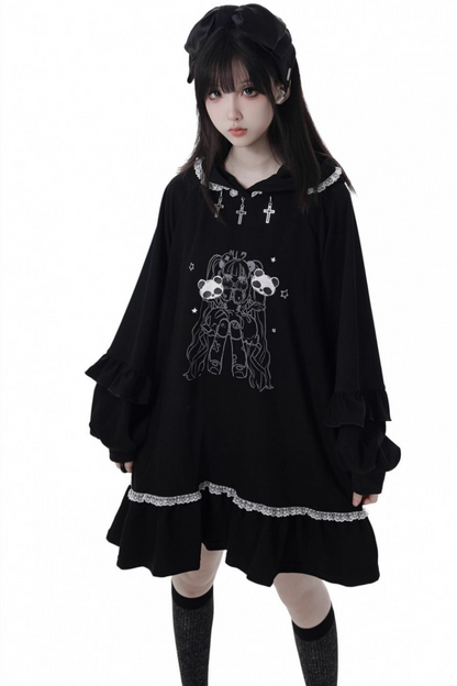 ビッグスイングシャツデザイントップス+フードワンピース+ロングキュロット