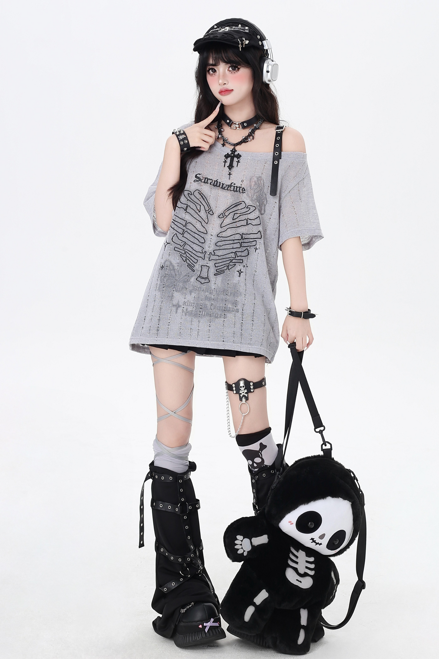 Skull Heart Strapless Top