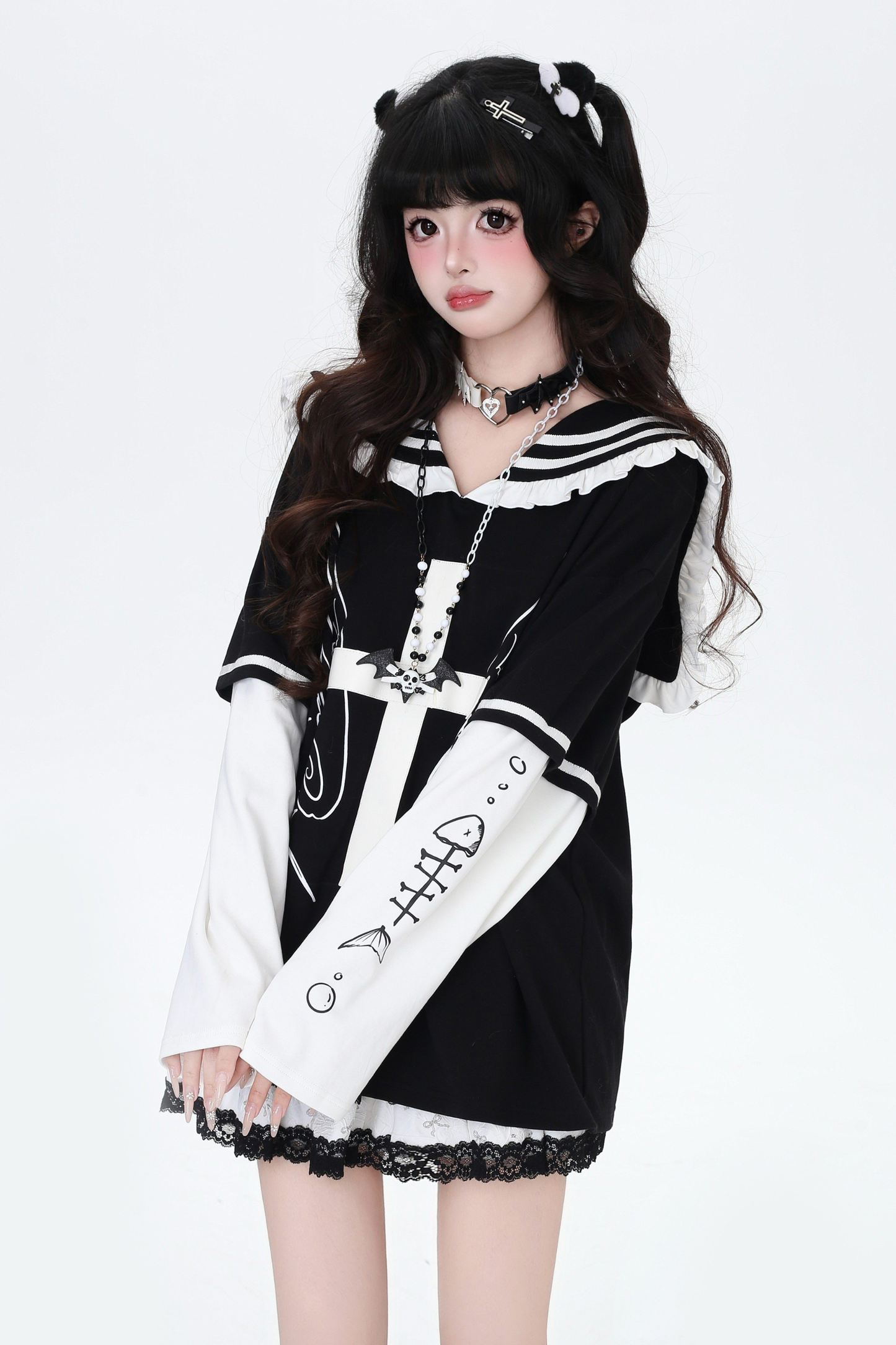 Cross Design Ruffled Sailor Top