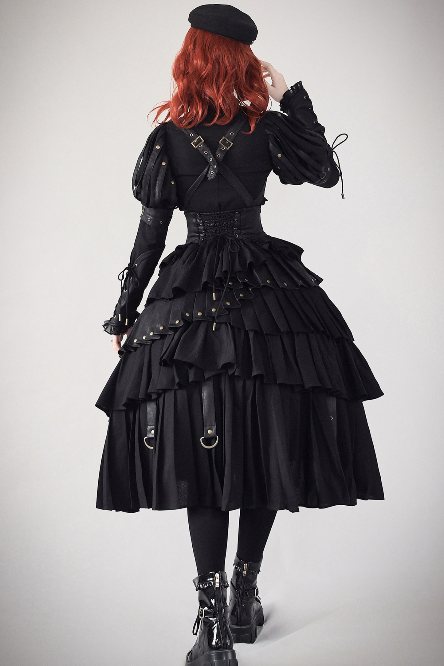 [Reservation product] Black Mist Gosix Team Punk Gauge Mat Leather Shirt + Corset Suspender Dress