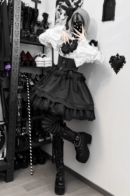 ムーンストライプゴシックジャンパースカート+ウエストリボン+バックリボン