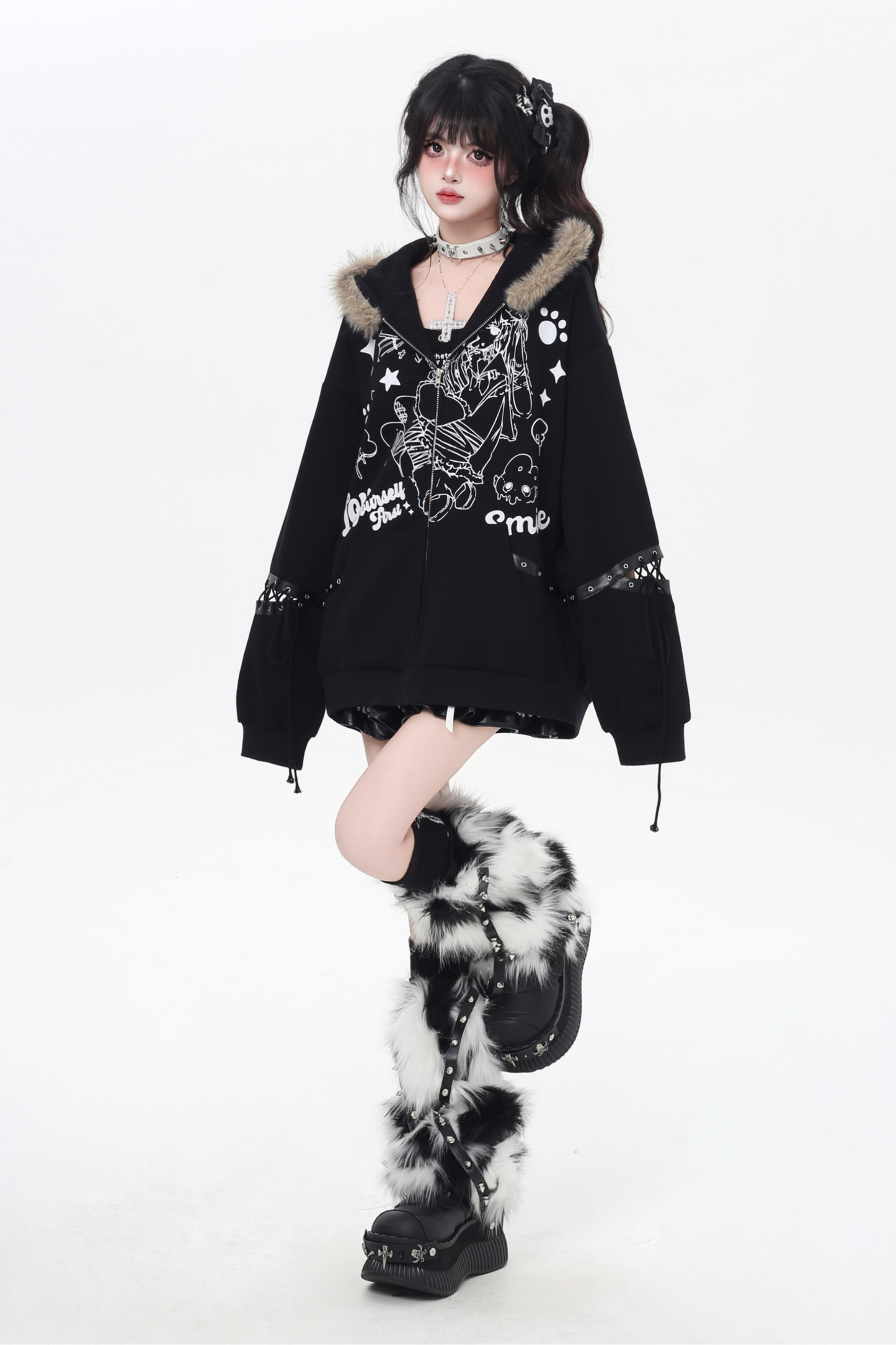 American Fur Hooded Loose Punk Hoodie