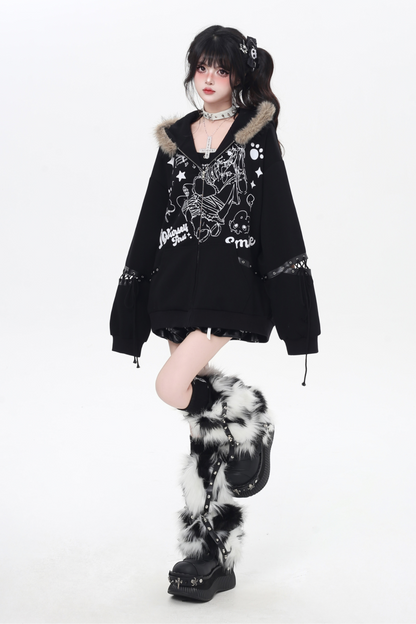 American Fur Hooded Loose Punk Hoodie