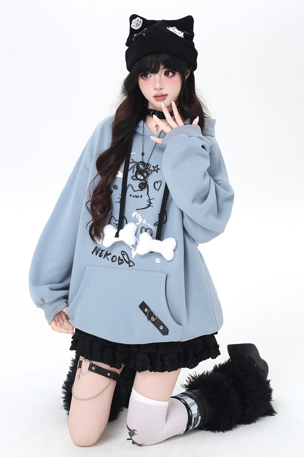 Cat Graffiti Fleece Hoodie