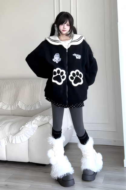Cat Sailor Loose Zip Jacket