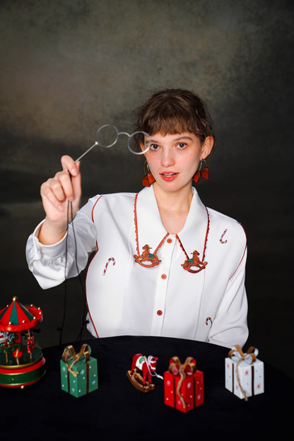 ステッチレトロコントラストホワイトシャツ