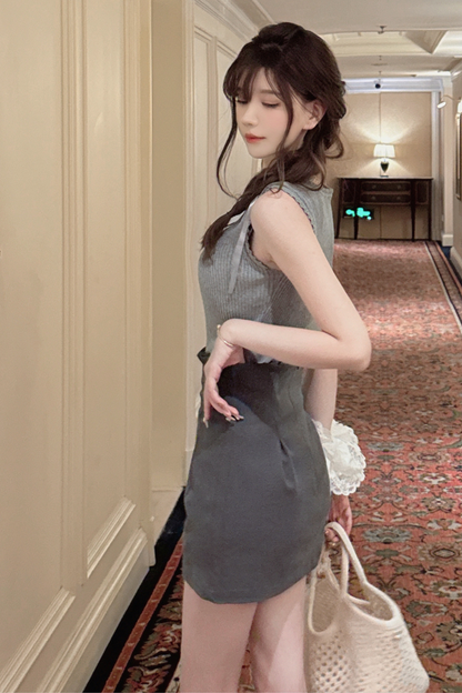 レースニットリボンショルダーキャミソール