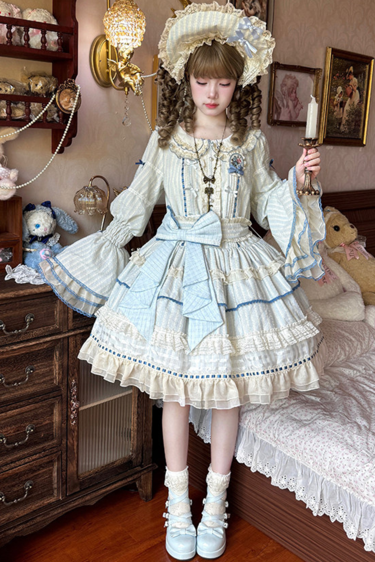 アクアドールロリータドレス+ヘアバンド+リボン