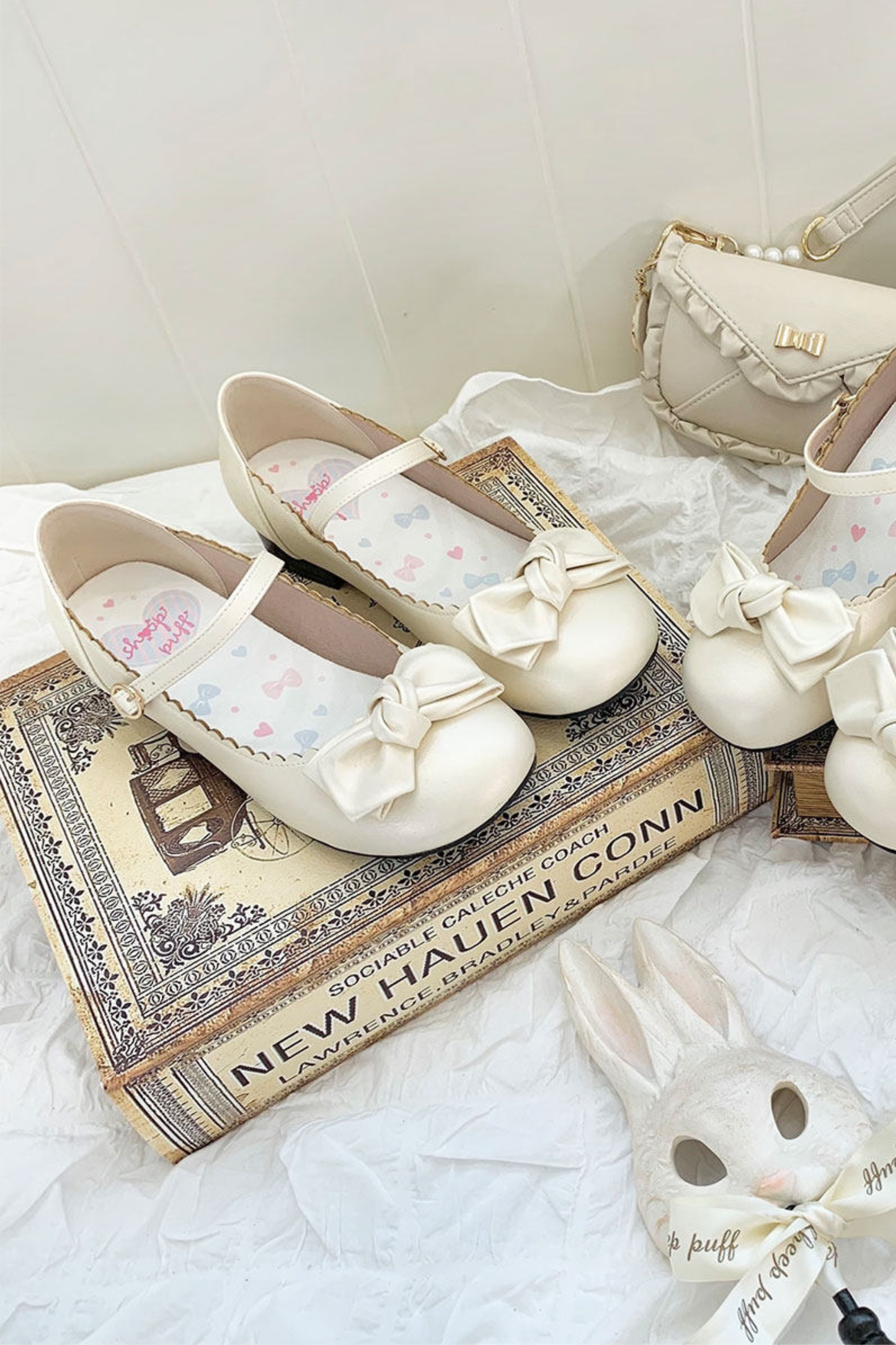 Cherry Blossom Sheepskin Bow Shoes