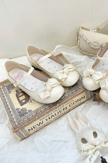 Cherry Blossom Sheepskin Bow Shoes