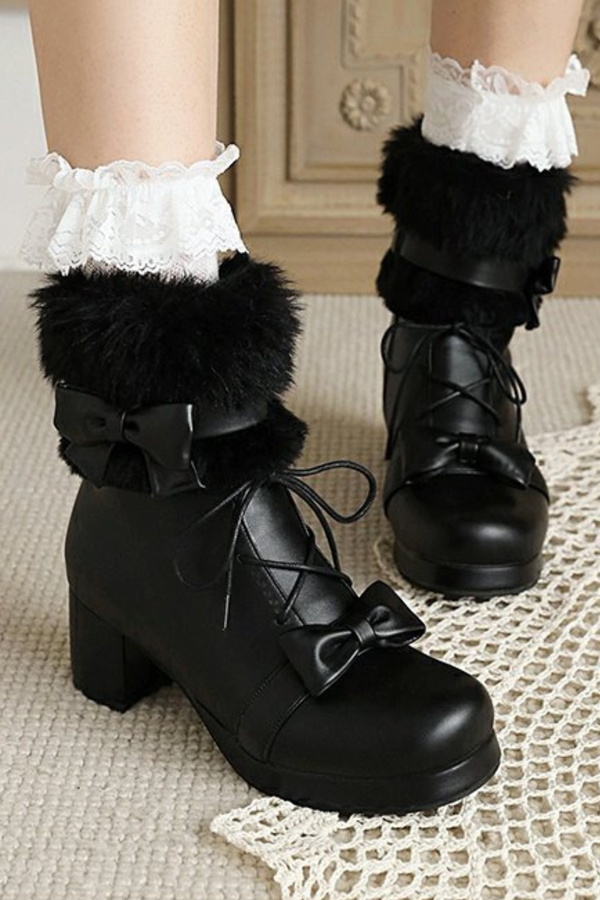 Ribbon Fur Lolita Boot