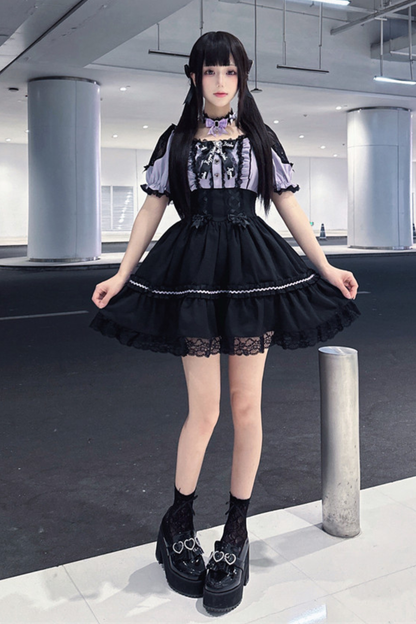 Lila Spitzen-Herz-Kleid + Schleifen-Klammer + Halskette