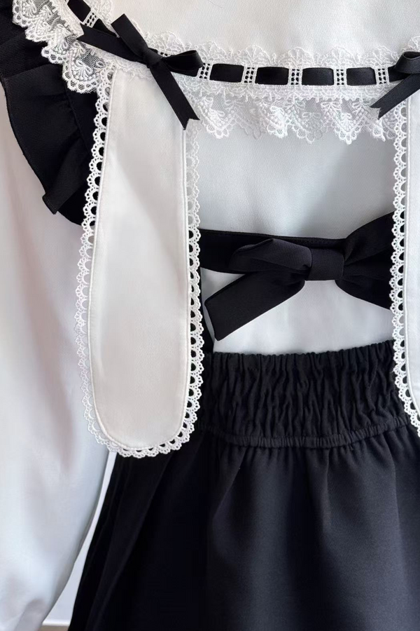 Rabbit Sweet Shirt + Ribbon Suspender Skirt