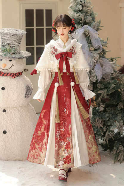 Retro china shawl + top + skirt