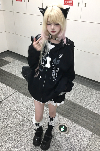 猫耳サブカルルーズパーカー