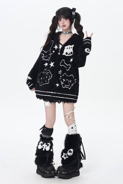 キャットジップフーセーターカーディガン