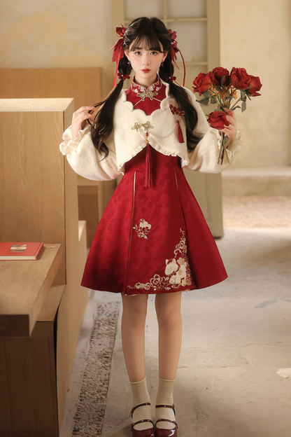 Chinese fur outerwear + retro dress