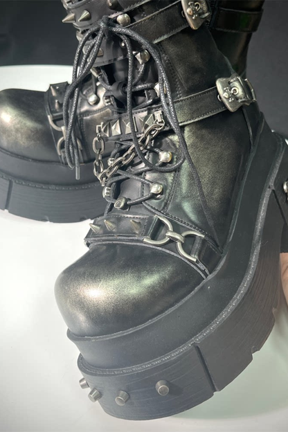 가죽 펑크 플랫폼 부츠