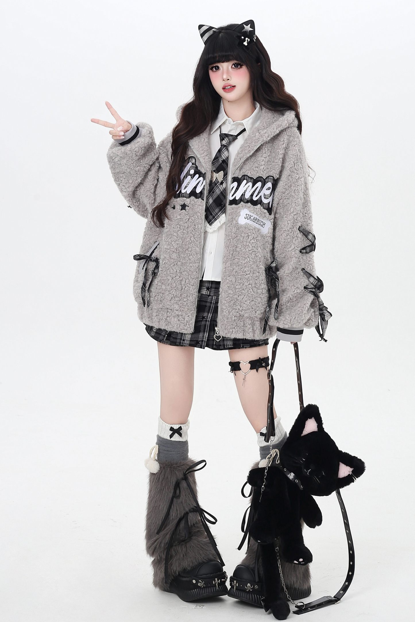 Logo lace-up arm lambswool jacket