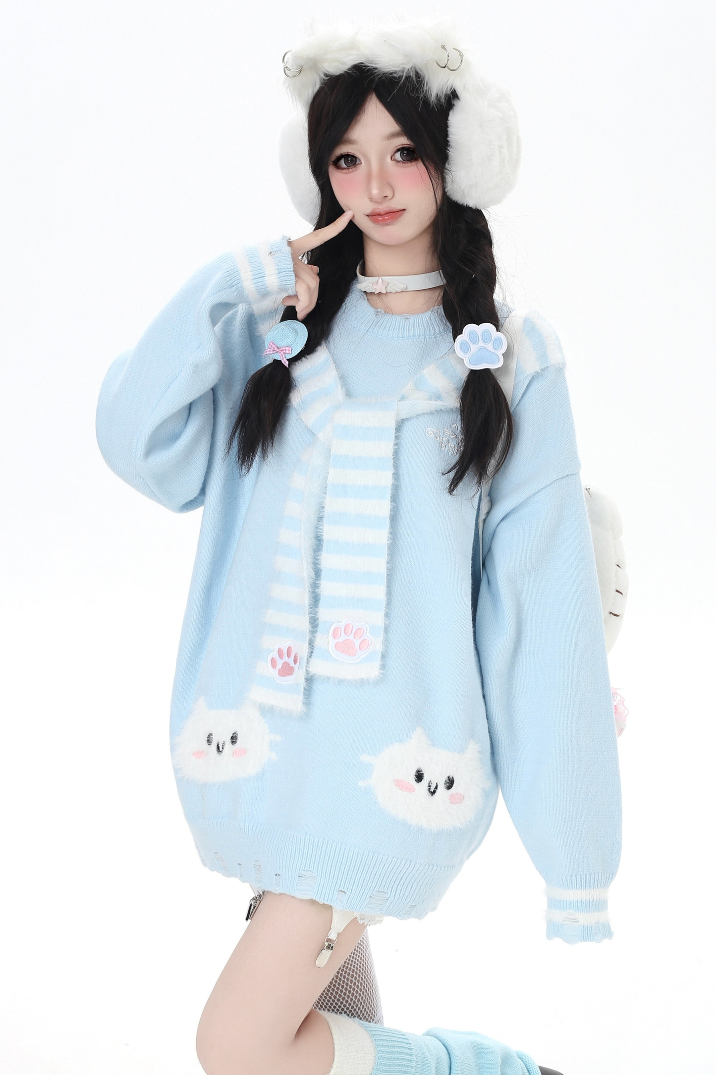 フェイクマフラーキャットルーズニット