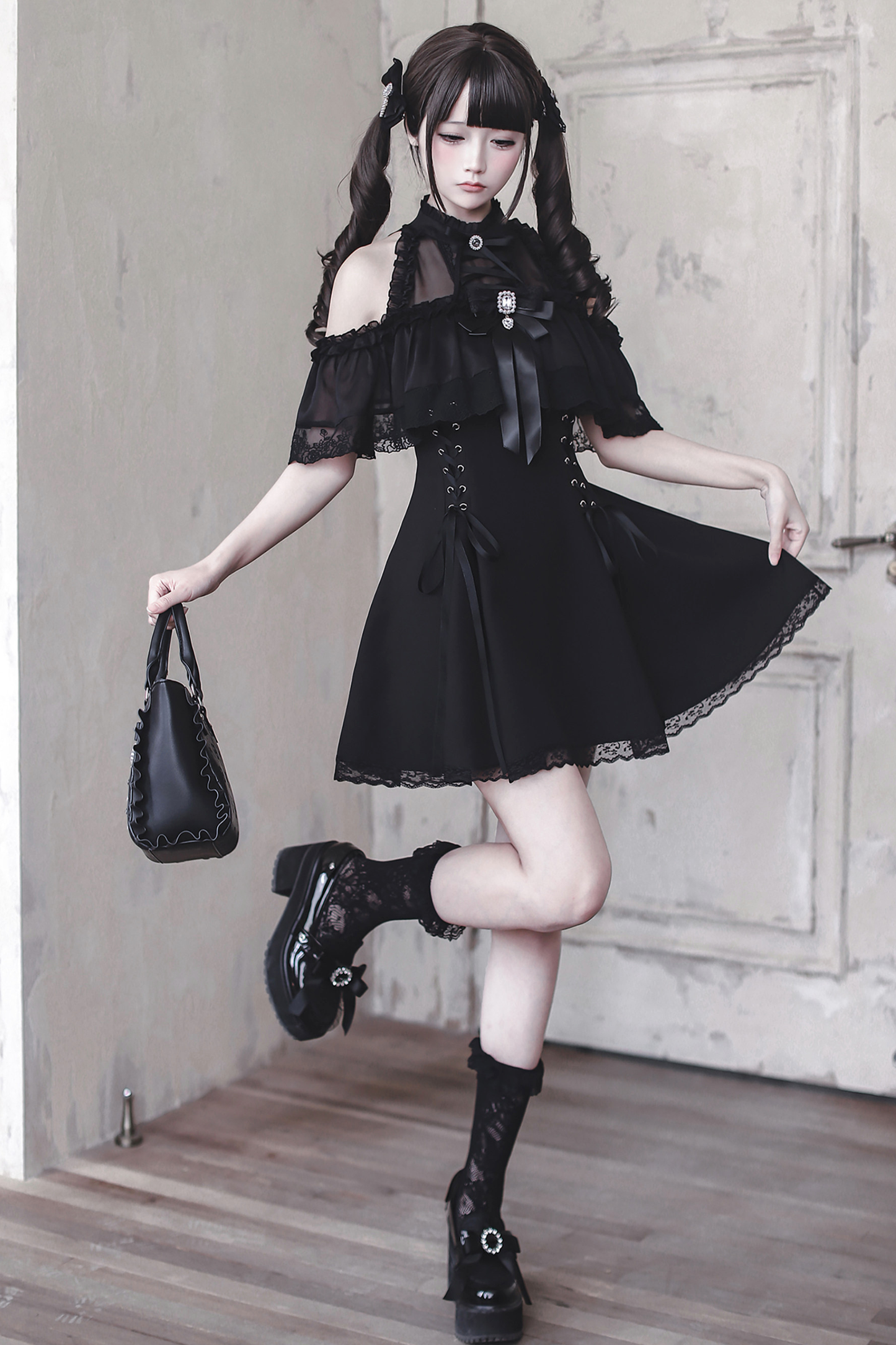 【3月15日予約締切】ダークゴシックシフォンドレス+リボン