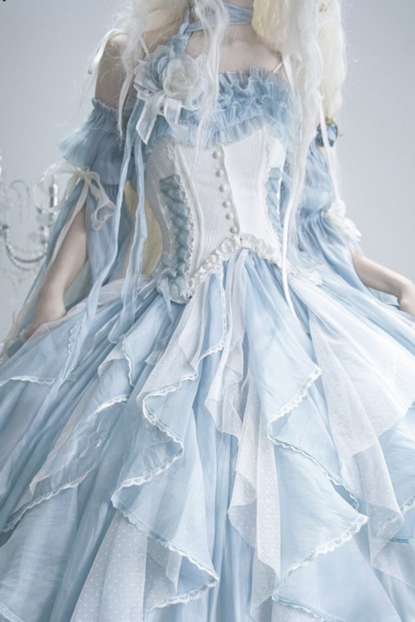 Blue Pink Fishbone Corset Wedding Dress