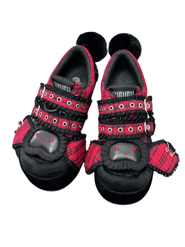 Dark Bunny Red Check Platform Shoes [All Red, Black Red].
