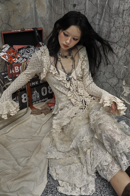 레트로 궁전 레이스 블라우스