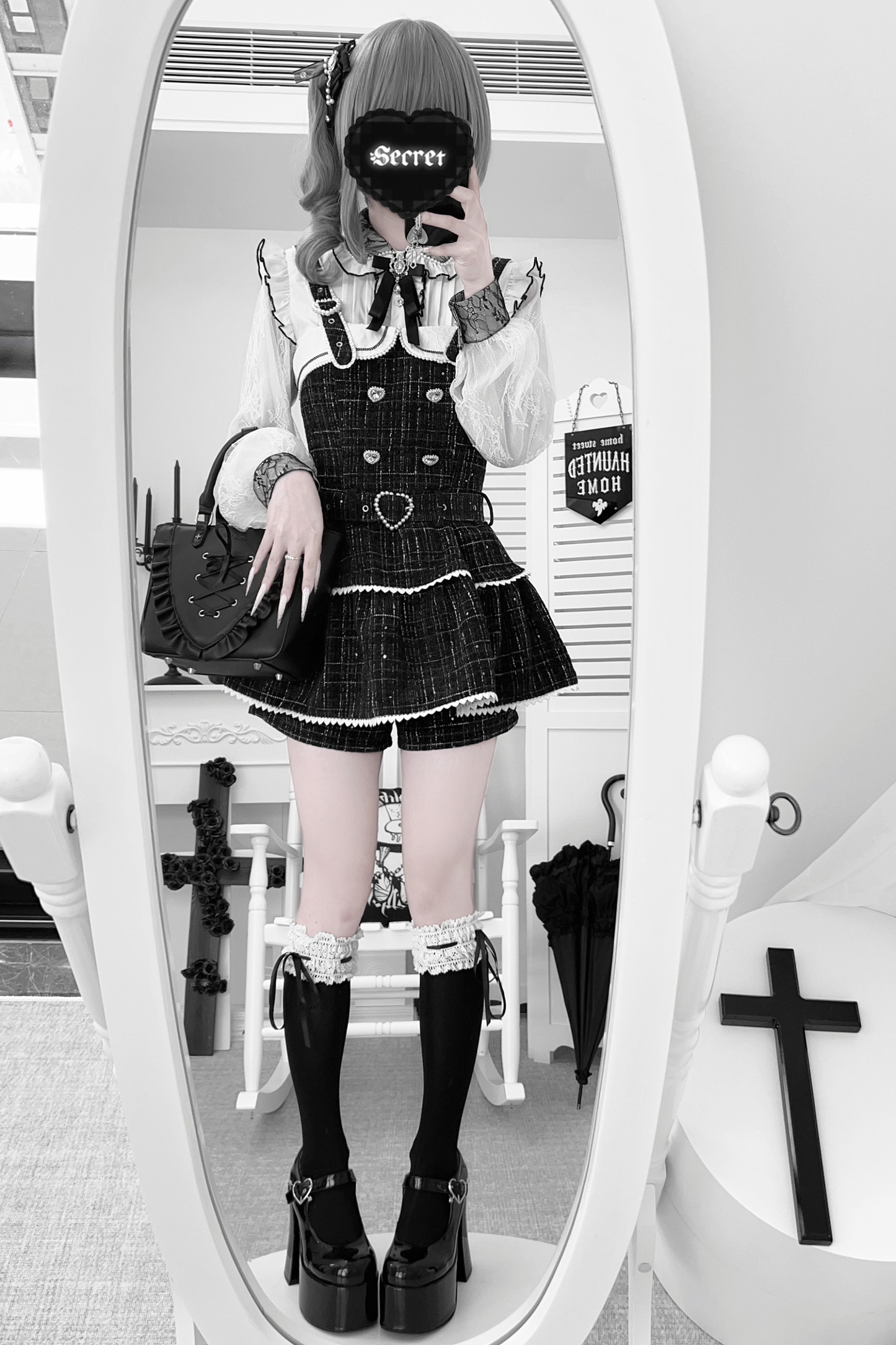 Check Design Suspender Skirt + Pants